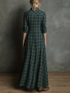 Soraya™ | Vestido largo a cuadros verde