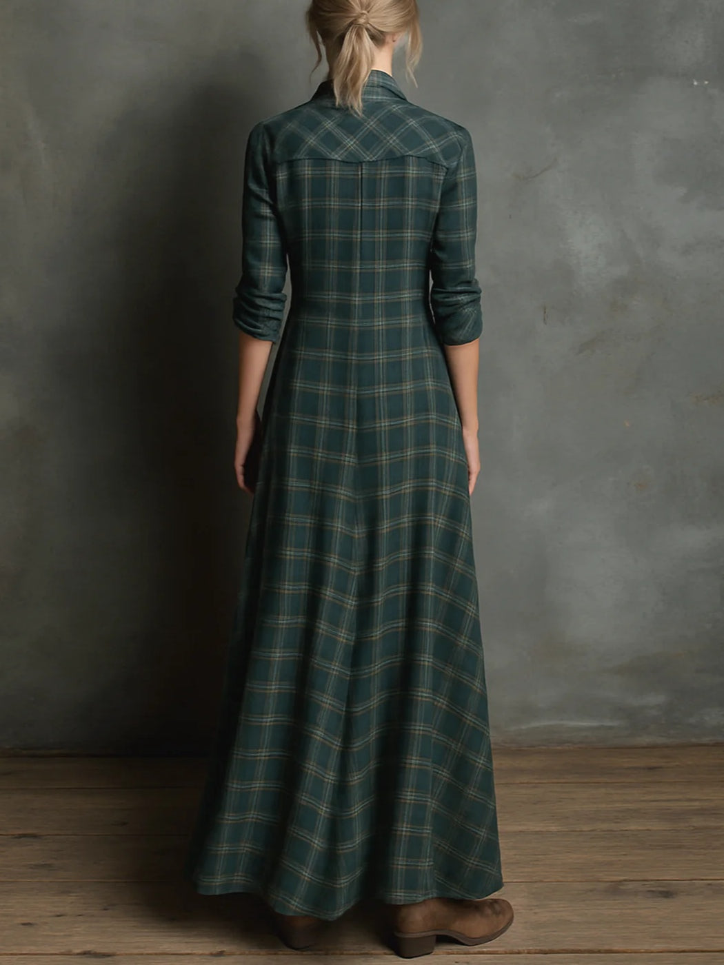 Soraya™ | Vestido largo a cuadros verde
